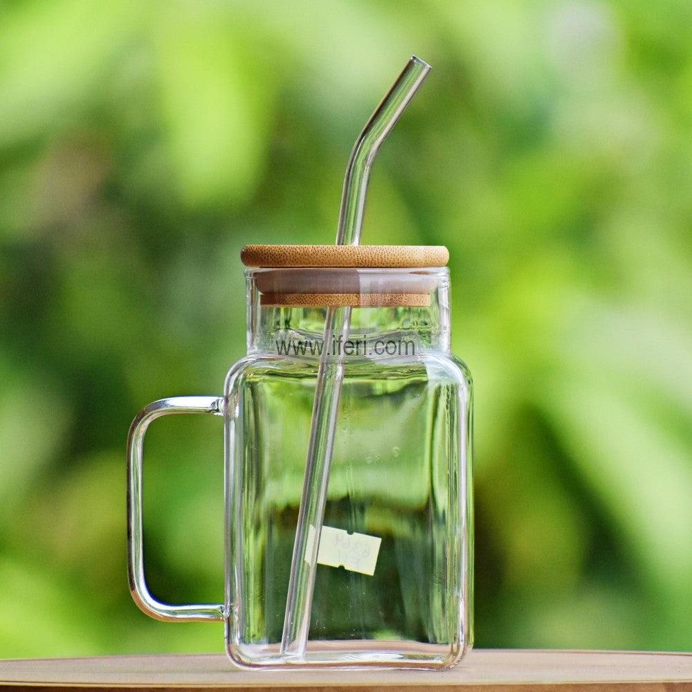 5.2 Inch Glass Juice Sipper Mug with Straw ALP2131