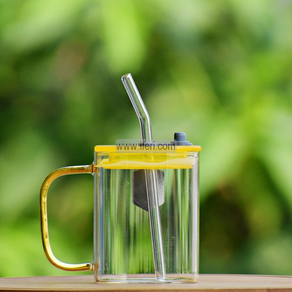 4 Inch Glass Juice Sipper Mug with Straw ALP2134