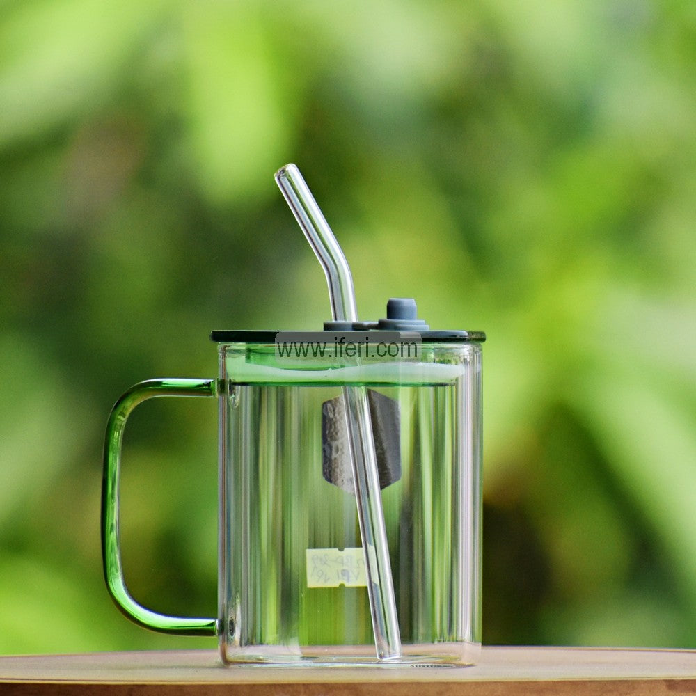 4 Inch Glass Juice Sipper Mug with Straw ALP2135