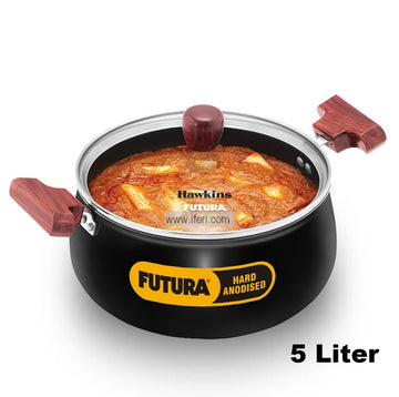 5 Liter Futura Hard Anodised Induction Cook & Serve Handi Saucepan With Glass Lid ALM5089