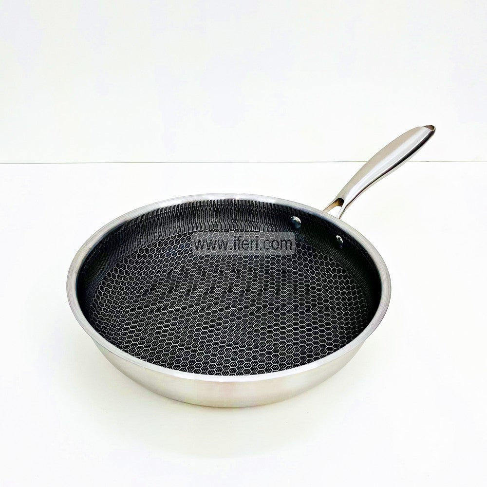 26cm Uncoated Honeycomb Design Stainless Steel Non-Stick Fry Pan EB21381