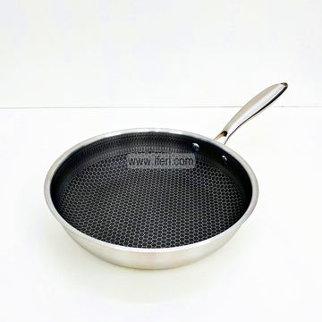 28cm Uncoated Honeycomb Design Stainless Steel Non-Stick Fry Pan EB21381