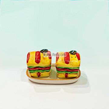 2 Pcs Ceramic Salt & Pepper Shaker with Tray HR15269