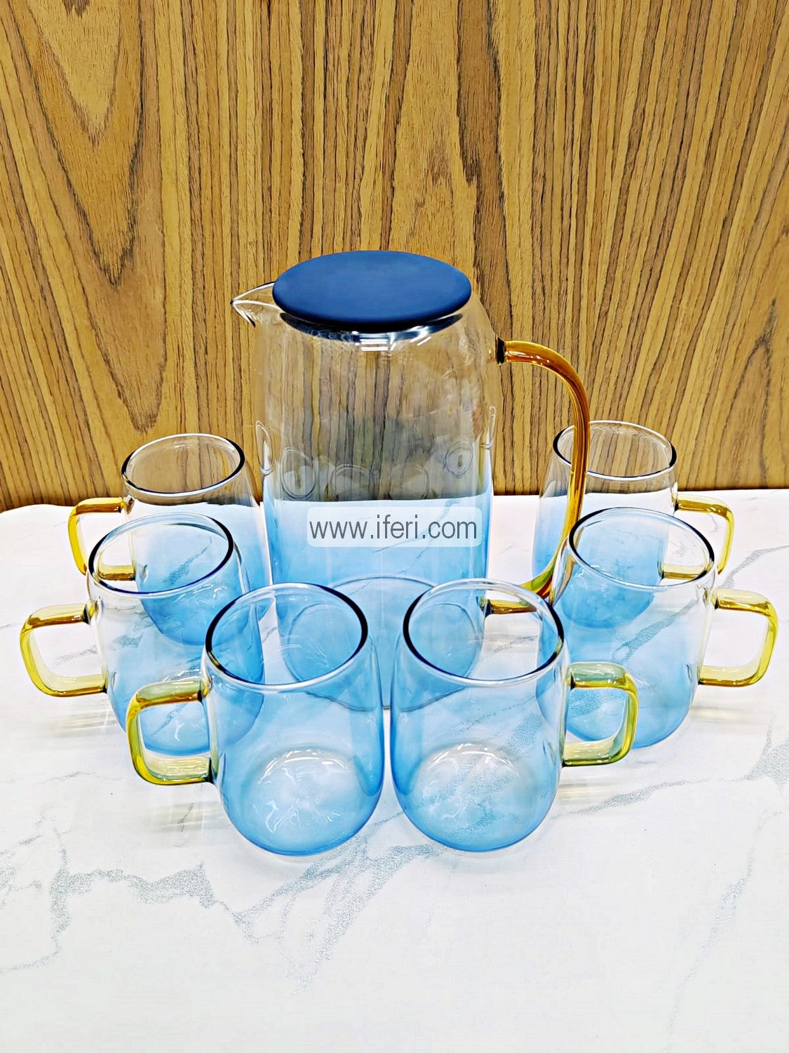 7 Pcs Borosilicate Glass Water Juice Jug & Mug Set TB1419-1