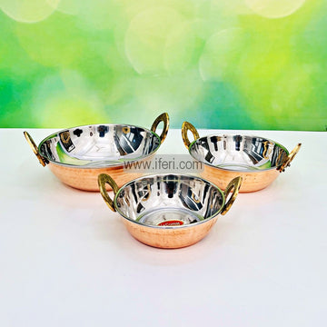 3 Pcs Pure Copper Stainless Steel Hammered Serving Bowl / Kadai ALM6441