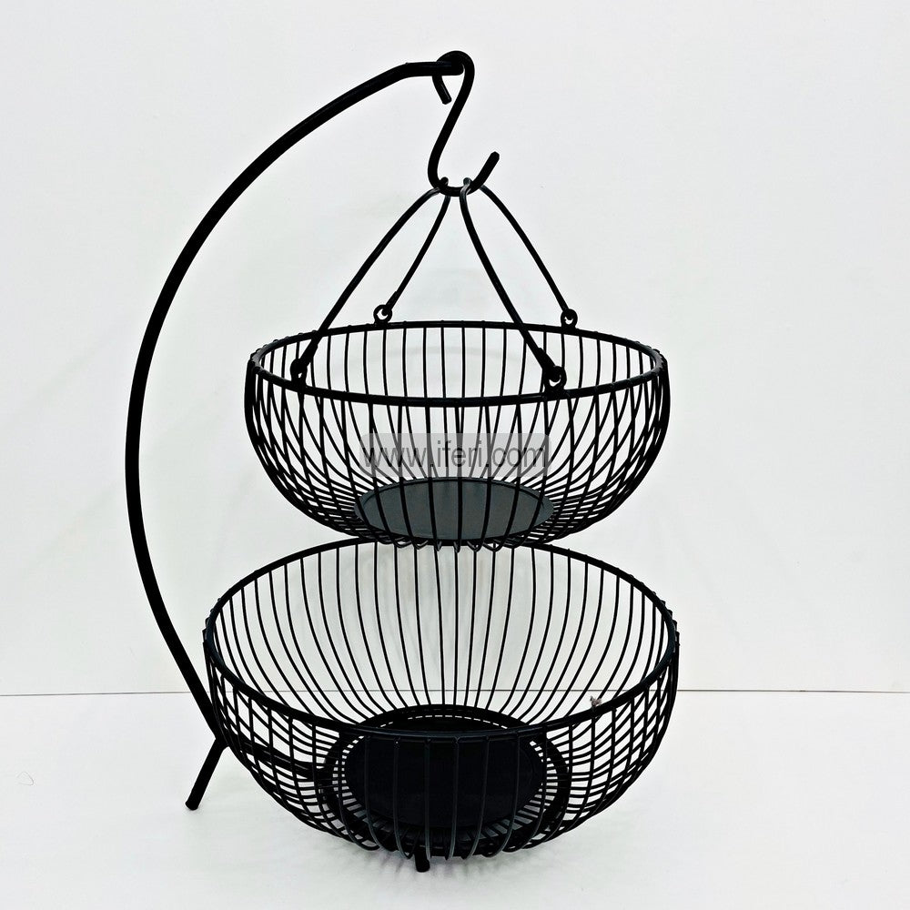 2 Tier Metal Fruit Basket, Multifunctional Storage Basket with Banana Hanger FT1437