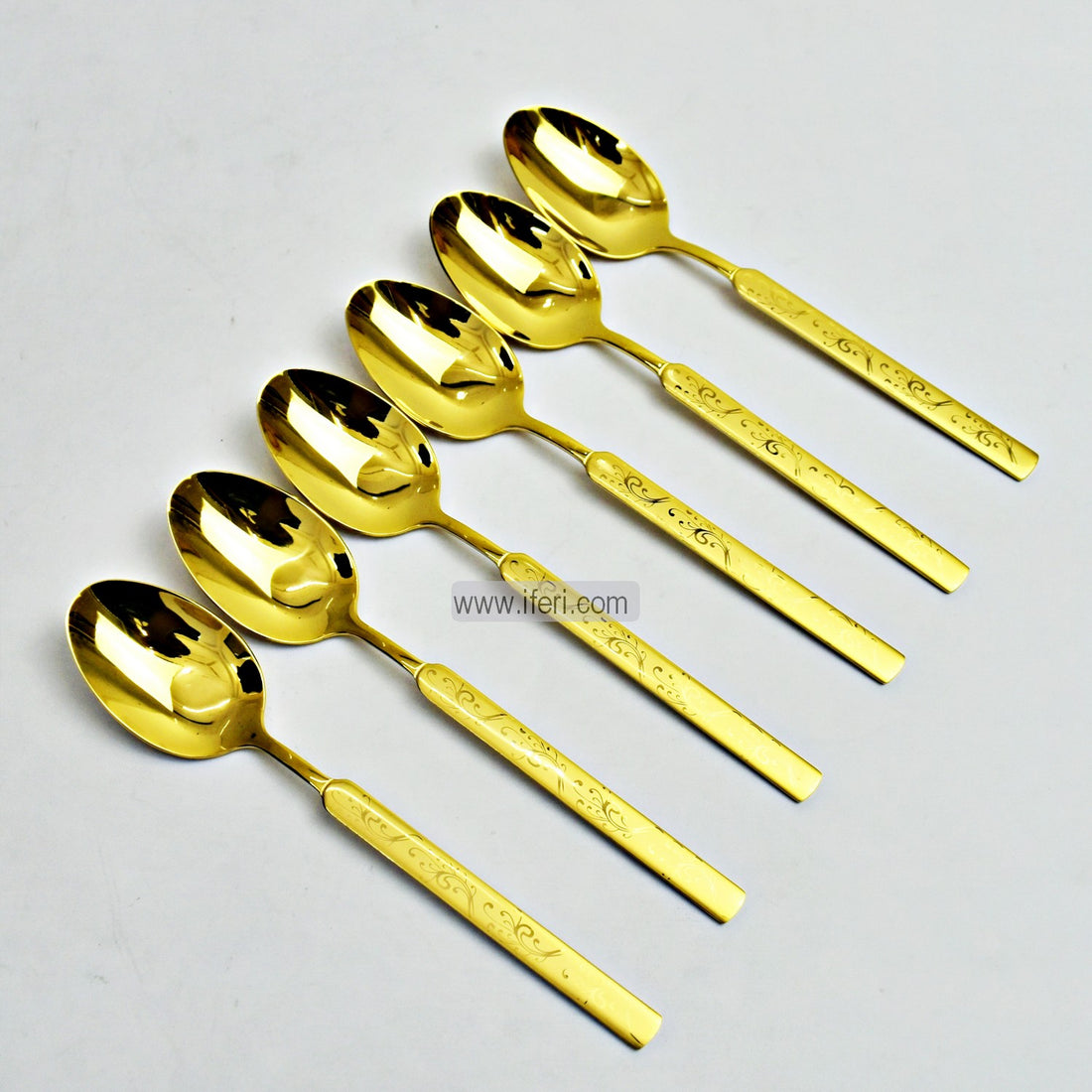 6 Pcs 8 inch Stainless Steel Golden Dinner Spoon Set IF129