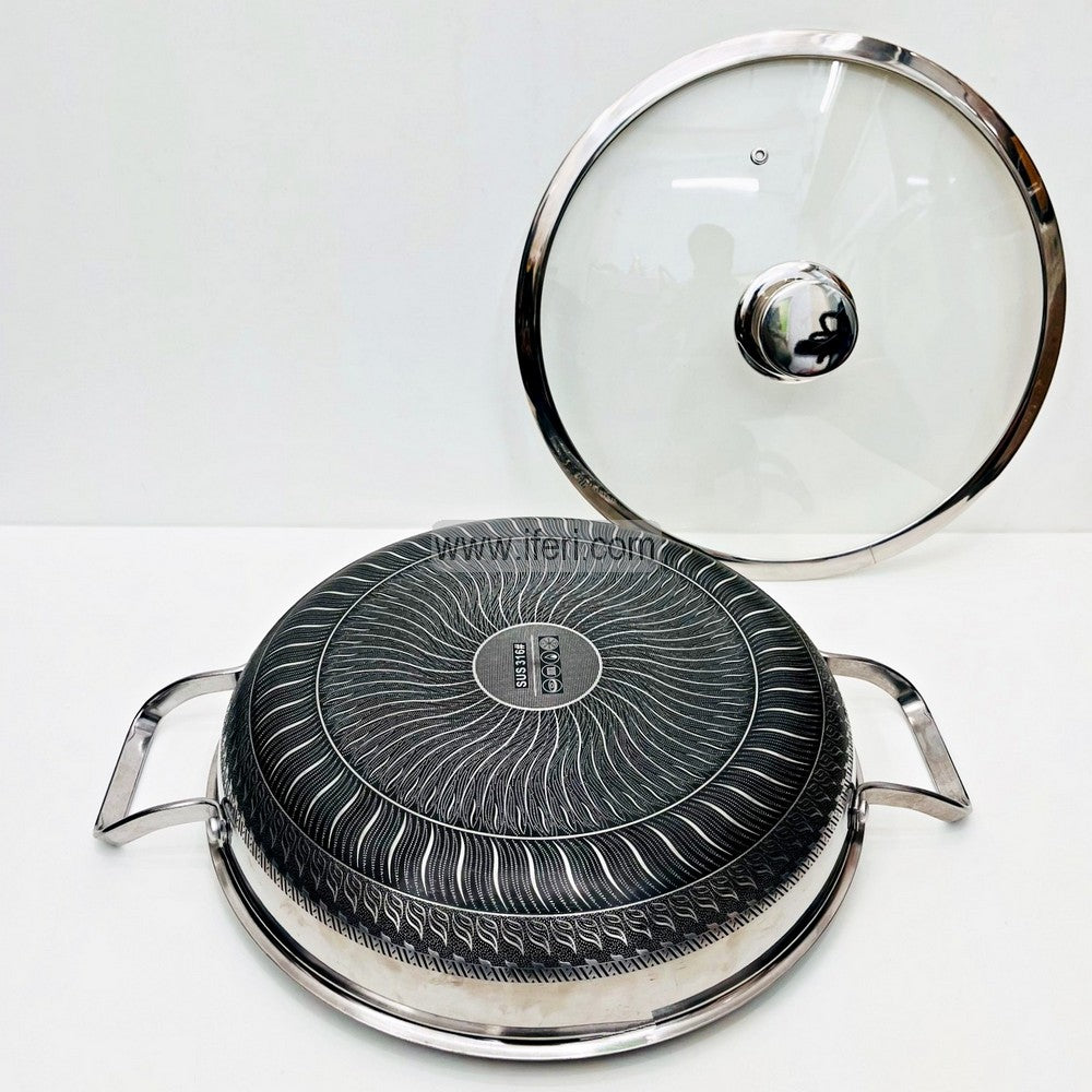 30cm Uncoated Honeycomb Design Stainless Steel Non-Stick Cookware / Karai with Lid TG10624