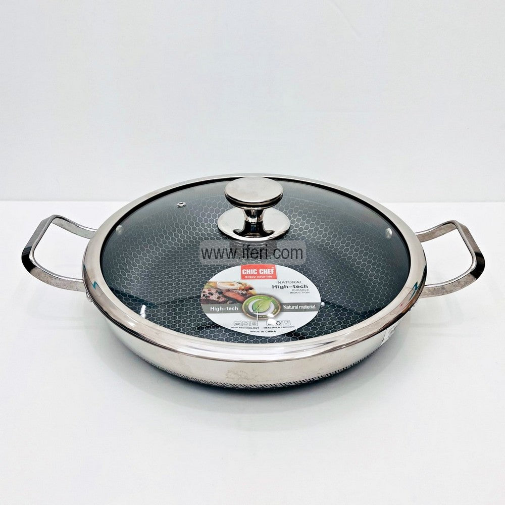 30cm Uncoated Honeycomb Design Stainless Steel Non-Stick Cookware / Karai with Lid TG10624