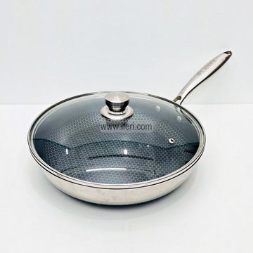 28cm Uncoated Honeycomb Design Stainless Steel Non-Stick Fry Pan with Lid TG10627