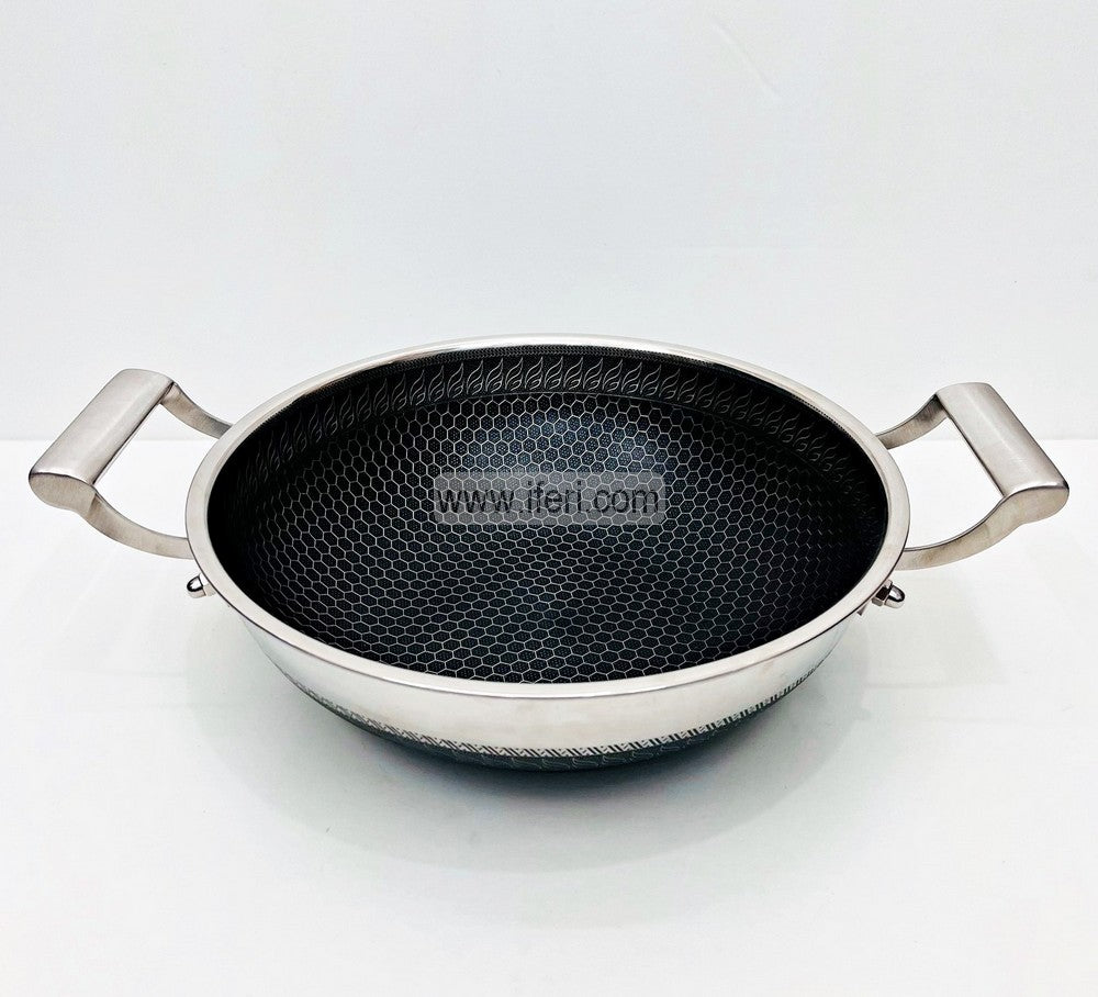 32cm Uncoated Honeycomb Design Stainless Steel Non-Stick Cookware / Karai TG10633