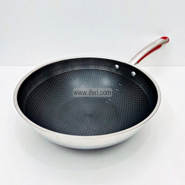 32cm Uncoated Honeycomb Design Stainless Steel Non-Stick Wok Fry Pan TG10635