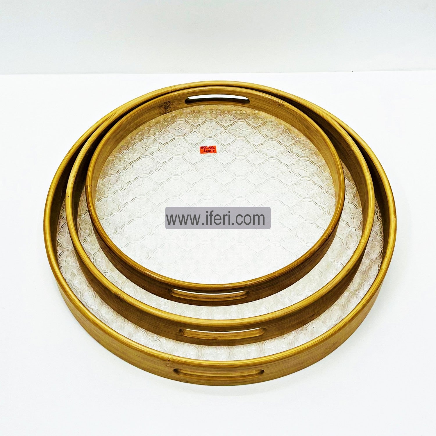 3 Pcs Exclusive Round Bamboo & Acrylic Serving Tray TG4971