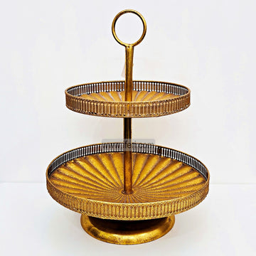 2 Tier Metal Antique Design Cake, Dessert, Appetizer Serving Platter / Stand RY2720