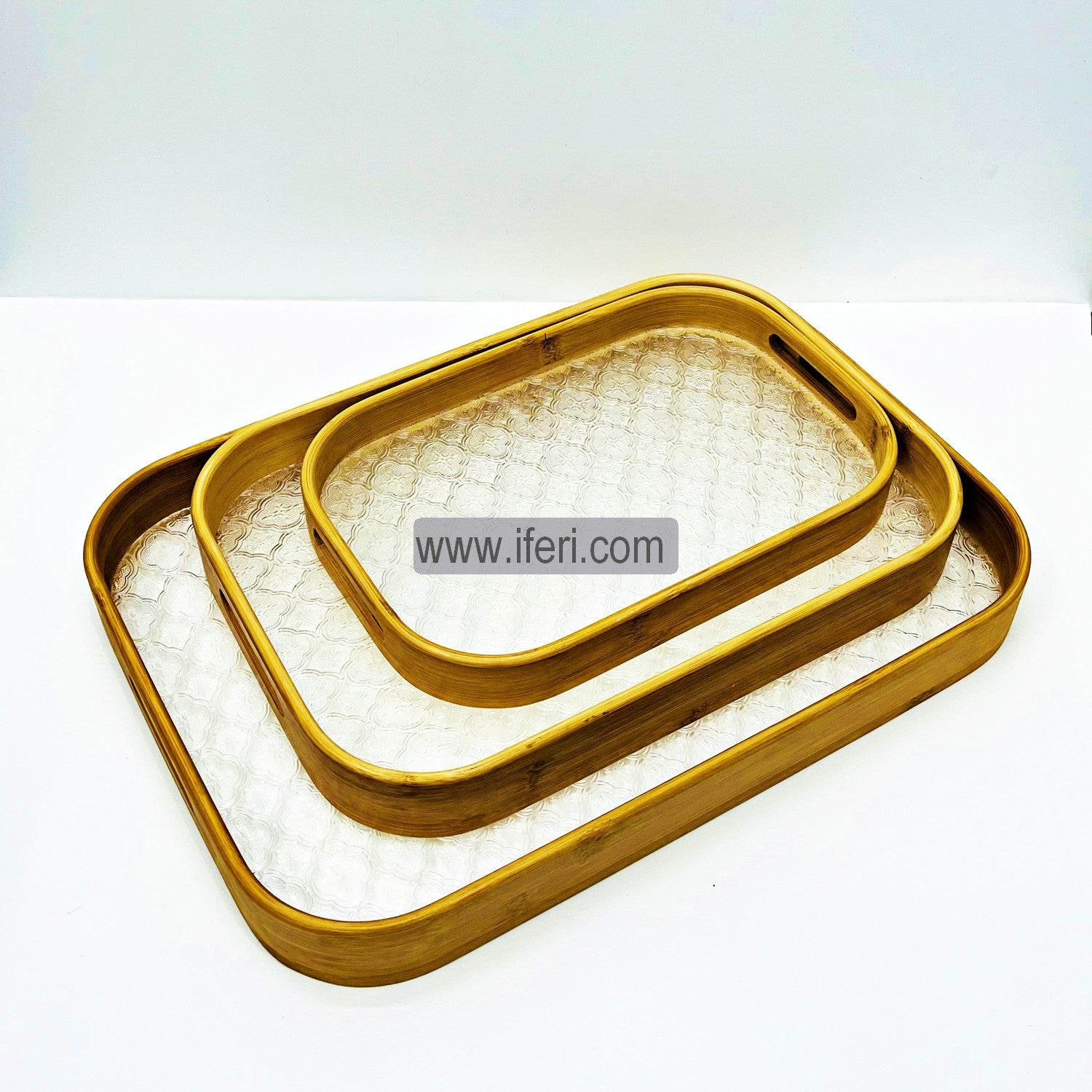 3 Pcs Exclusive Rectangular Bamboo & Acrylic Serving Tray TG4973