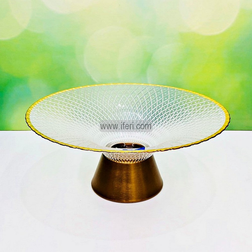 13 Inch Exclusive Golden Rim Glass Fruit, Dessert, Appetizer Serving Bowl / Stand SGR2745