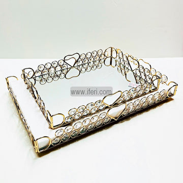 2 Pcs Exclusive Metal & Glass Mirror Serving Tray HR1757