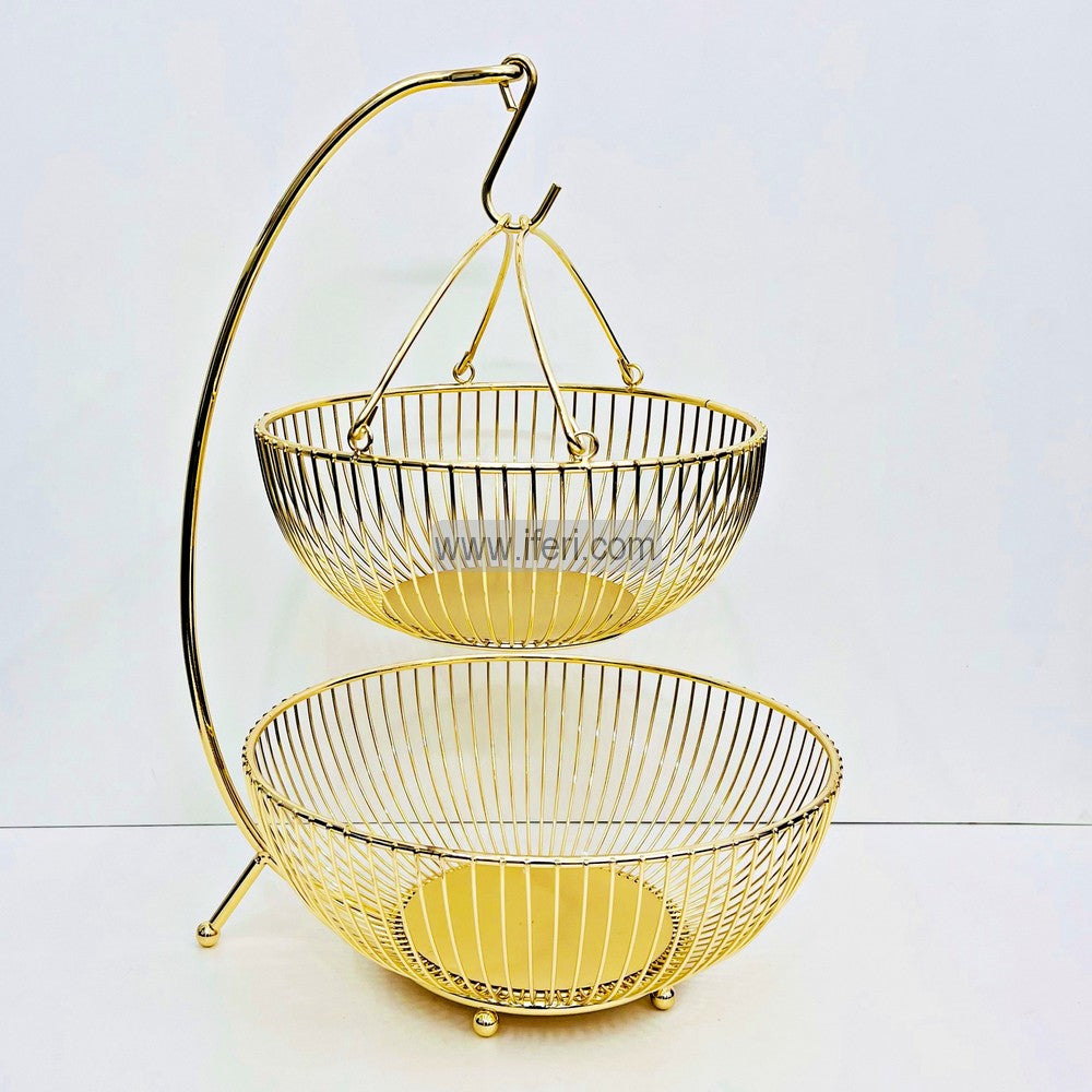 2 Tier Metal Fruit Basket, Multifunctional Storage Basket with Banana Hanger DL6840