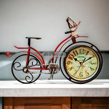 13 Inch Metal Bicycle Model Decorative Sculpture Showpiece with Table Clock RY2842