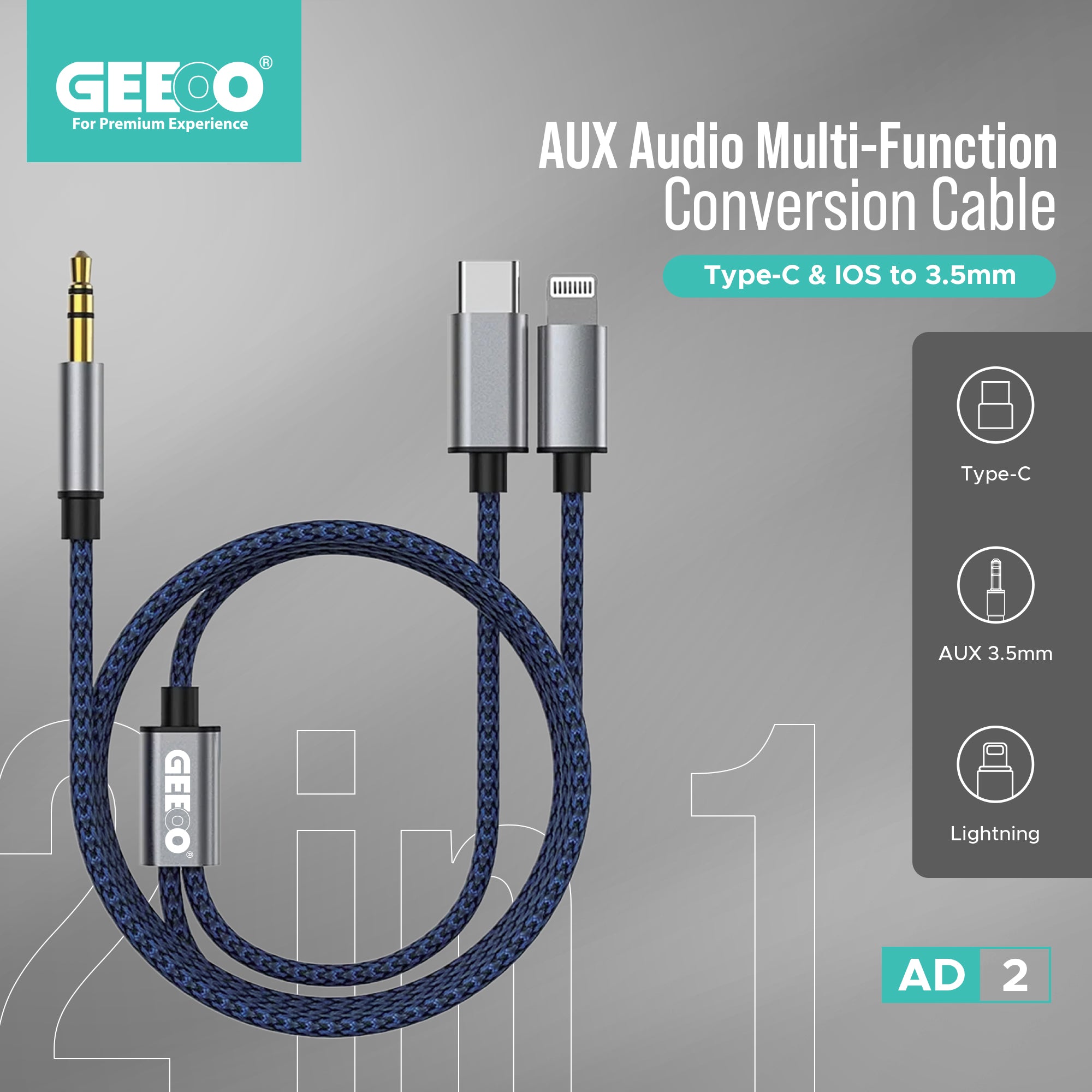 Geeoo 2 in 1 AUX Audio Multi-Function Conversion Cable AD2 GT1021