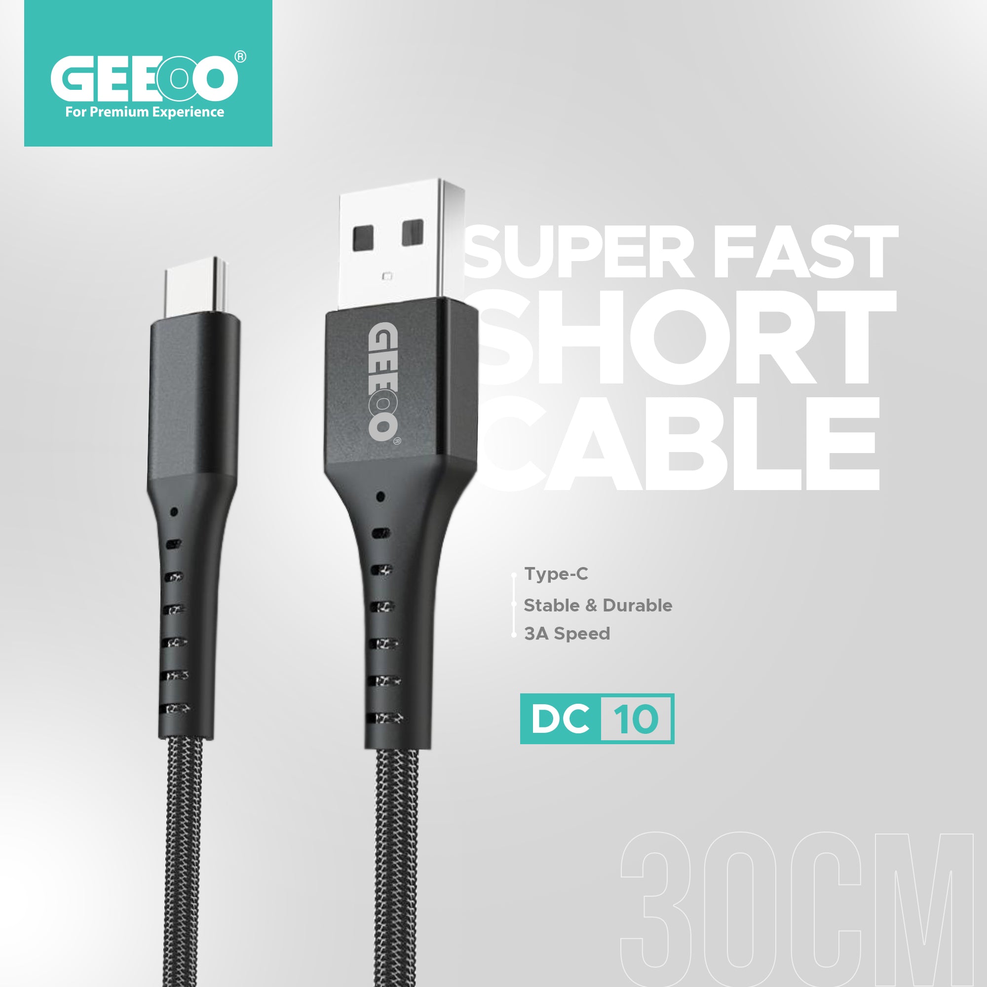 Geeoo Super Fast Charging (Type-C) 30CM Short Cable 3A Safe Charge DC10 GT1005